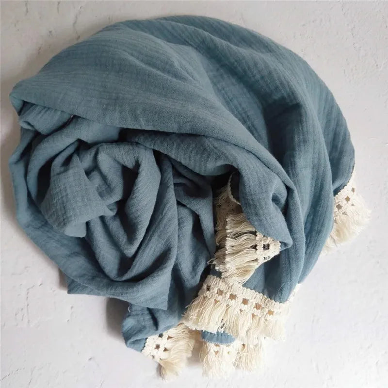 Couverture Bébé en Mousseline de Coton à Pompons