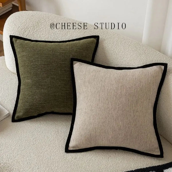 Housse de Coussin Bordure Noire - Style Vert Rétro
