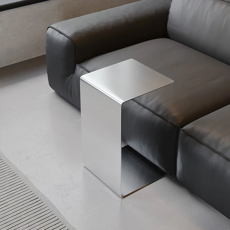 Table d'Appoint Inox Brossé - Style Italien Minimaliste