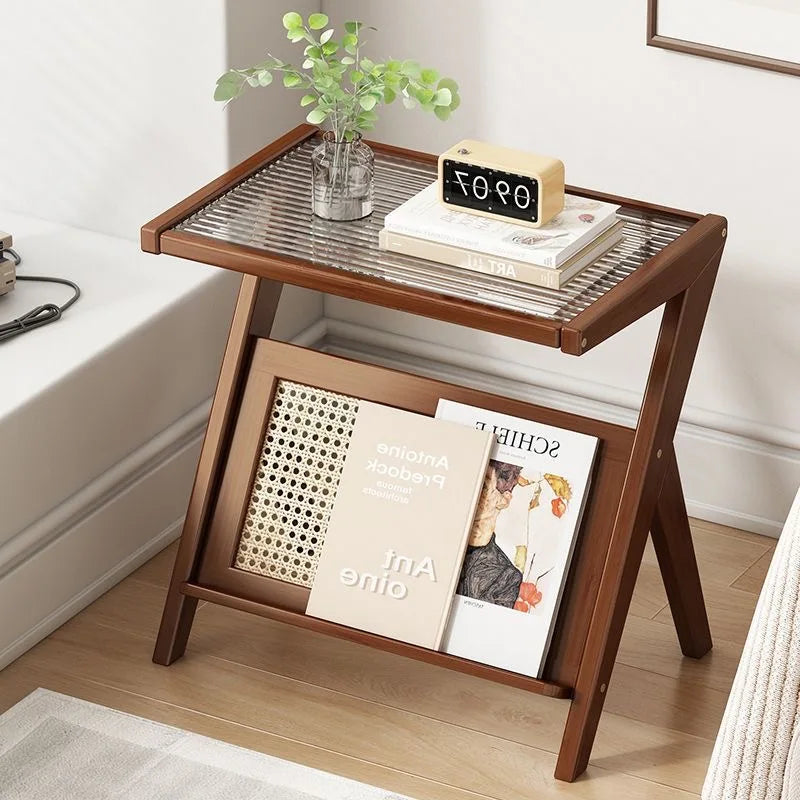 Table d'Appoint Bois Simple avec Plateau Verre