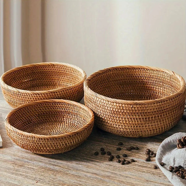 Ensemble de Paniers Tressés en Paille Naturelle Ronds