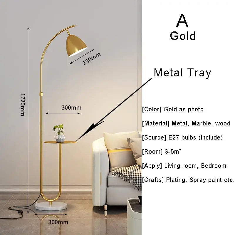 Lampadaire sur Pied Nordique - Abat-Jour Tissu Noir et Or