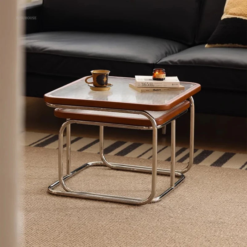 Table Basse Verre et Inox - Style Japonais Rétro