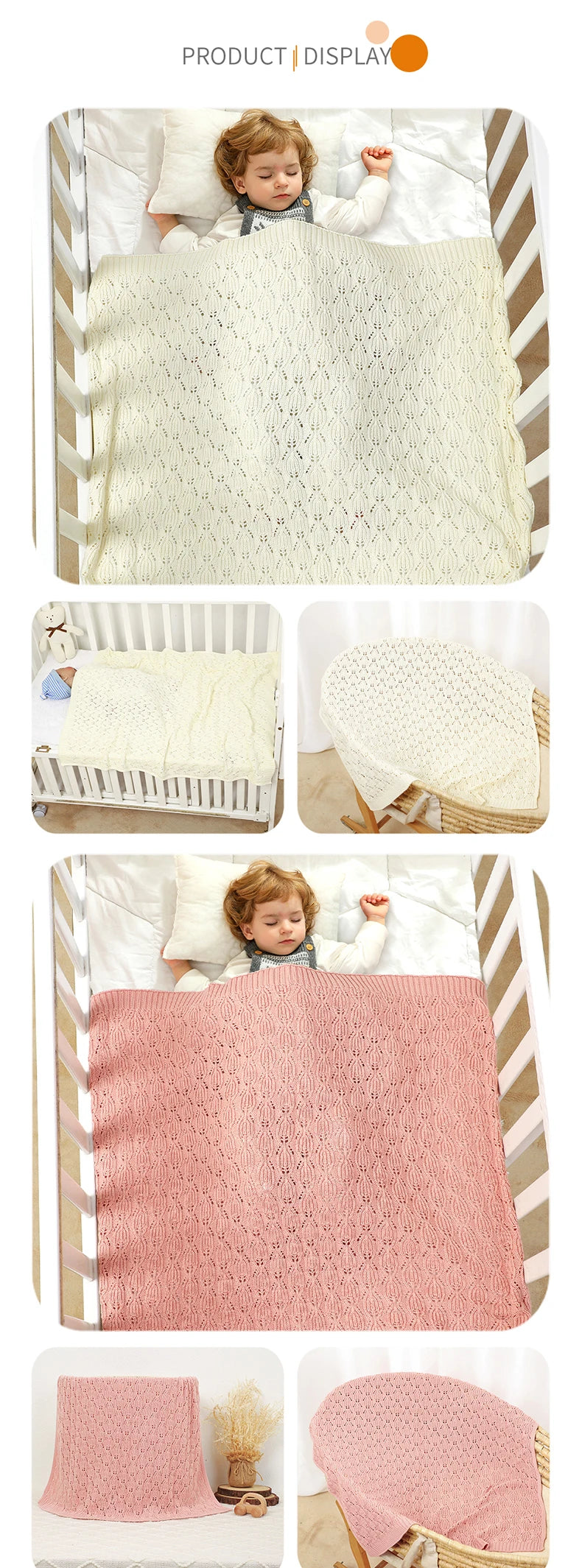 Couverture Bébé Tricotée Coton Unie 90x70cm