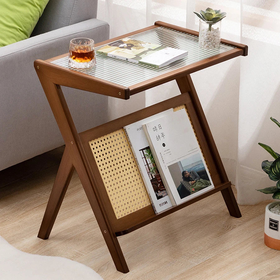 Table d'Appoint Bois Simple avec Plateau Verre