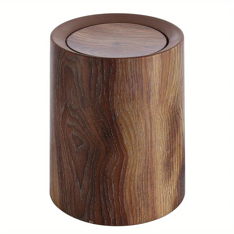 Wood-Grain Trash Can – Semi-Circular Slim Bin
