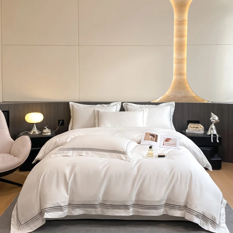 Parure de Lit Coton Luxe Style Hôtelier Brodée