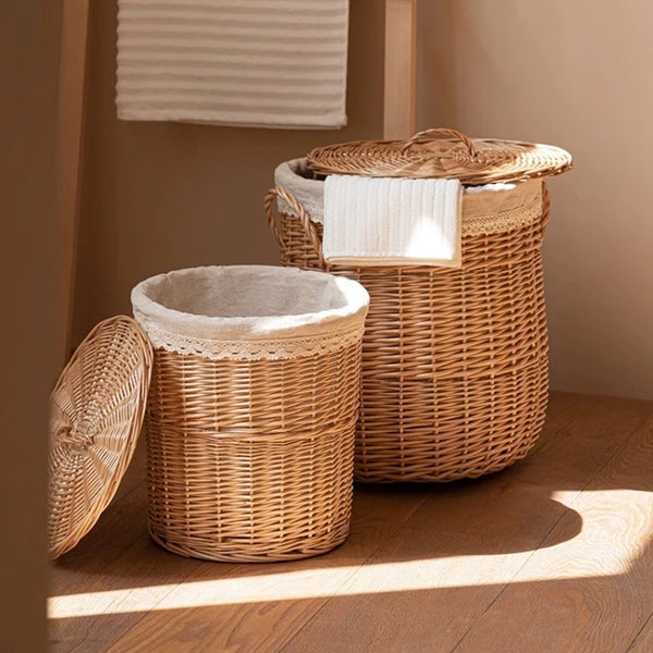 Panier à Linge Tressé en Osier avec Couvercle