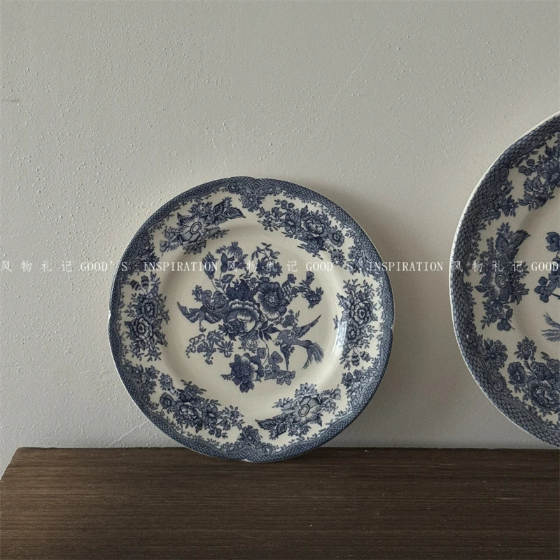 Service de Table Céramique Motif Floral Bleu Vintage