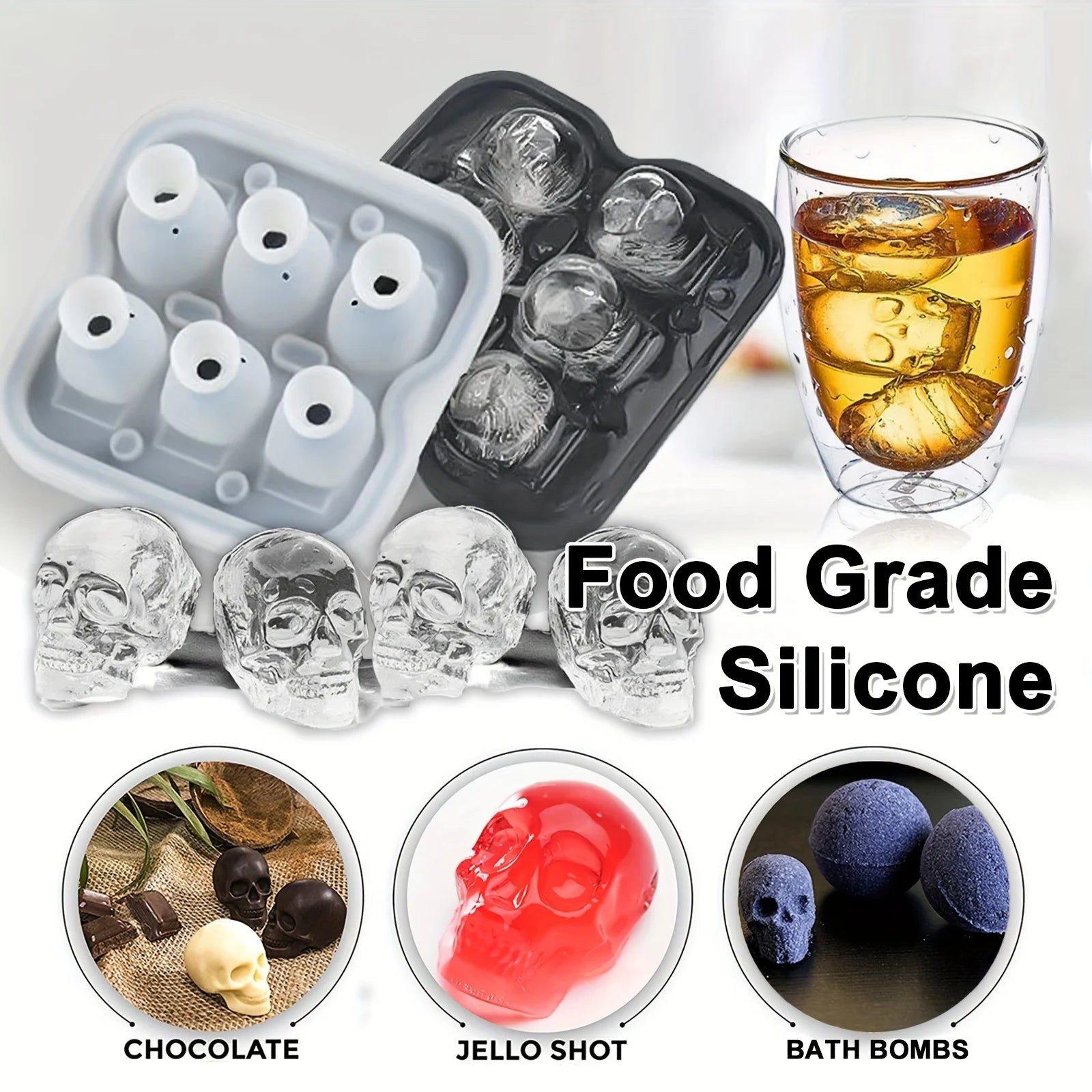 Moule à Glace Crâne 3D en Silicone Flexible