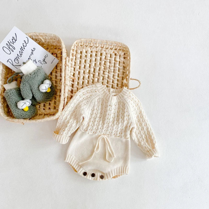 Barboteuse Fille Tricot Ajouré Manches Longues
