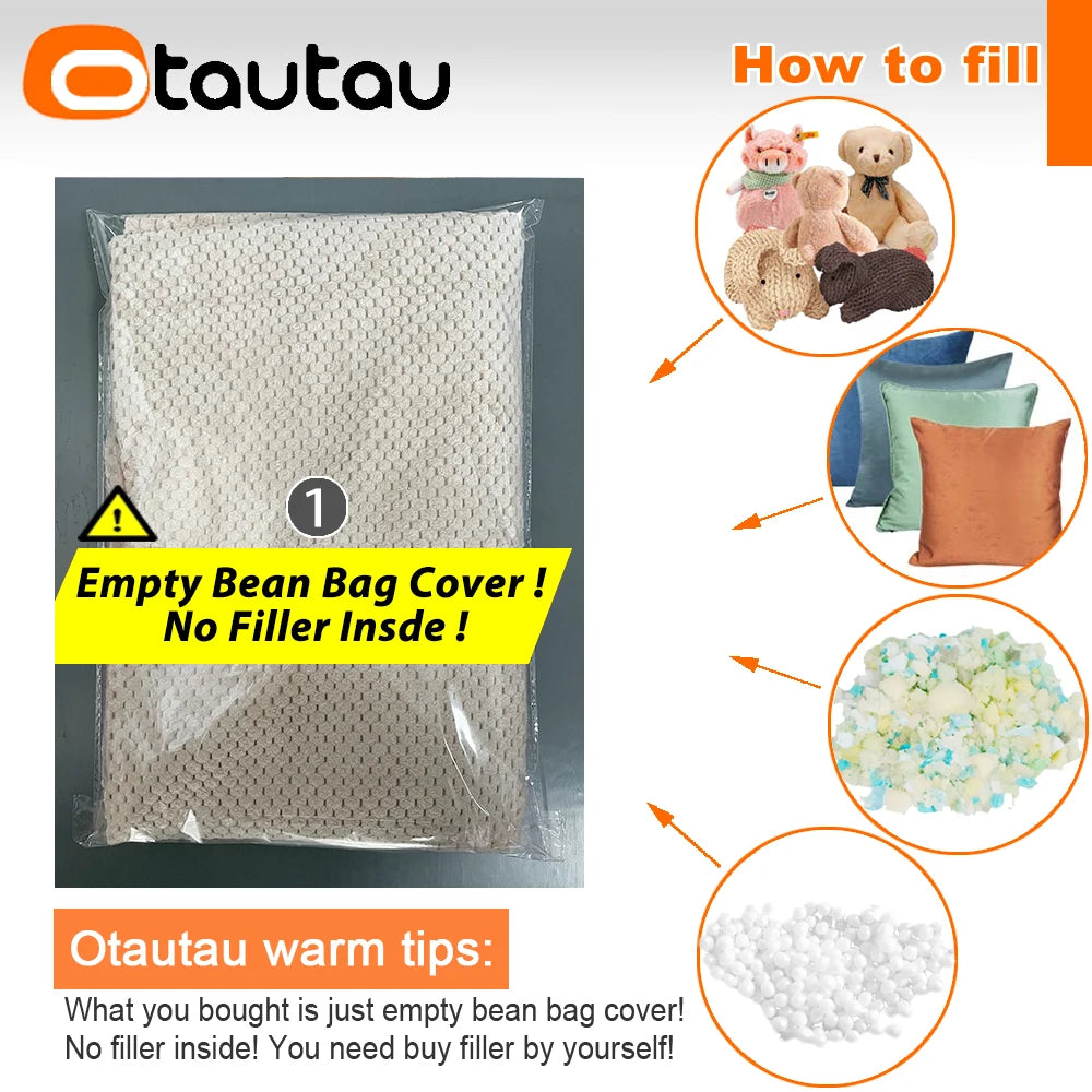 OTAUTAU Soft Corduroy Pouf Bean Bag Cover Ottoman Footstool Stool JD036【No Filler Inside! You Need To Buy Filler By Yourself !】