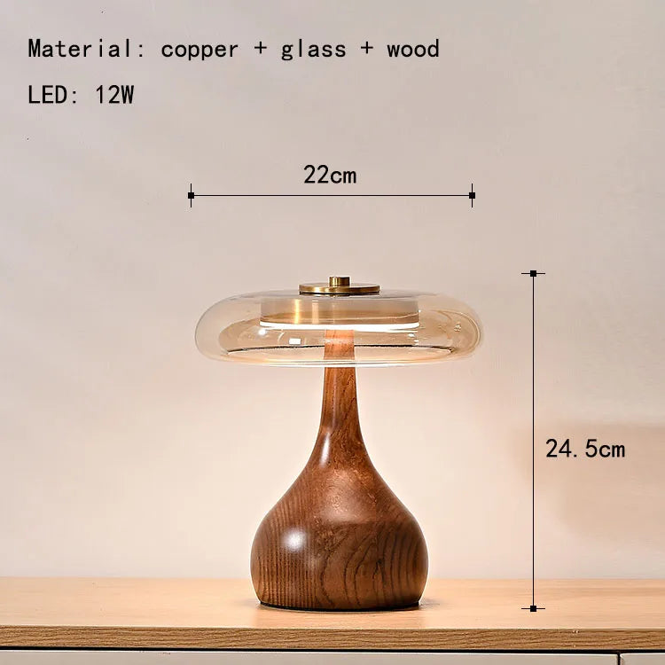 Lampe de Table Nordique Cuivre Verre et Bois LED