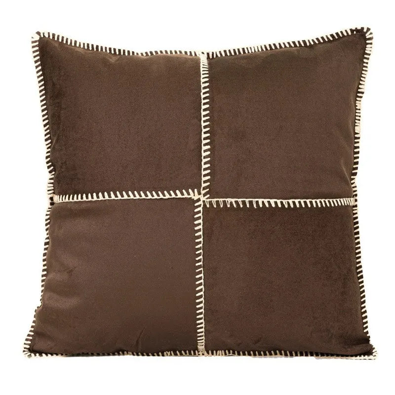 Housse de Coussin Peau de Vache Grise Patchwork Brun Tissé