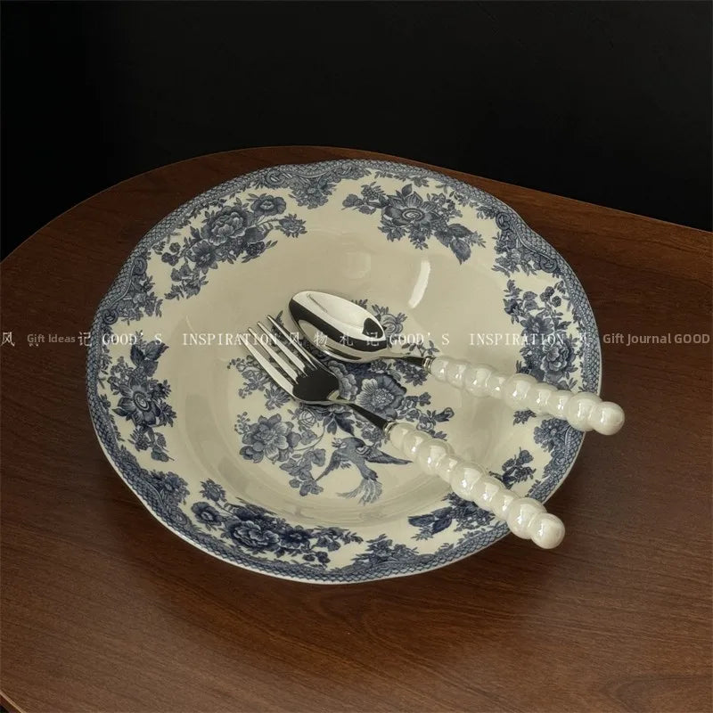 Service de Table Céramique Motif Floral Bleu Vintage