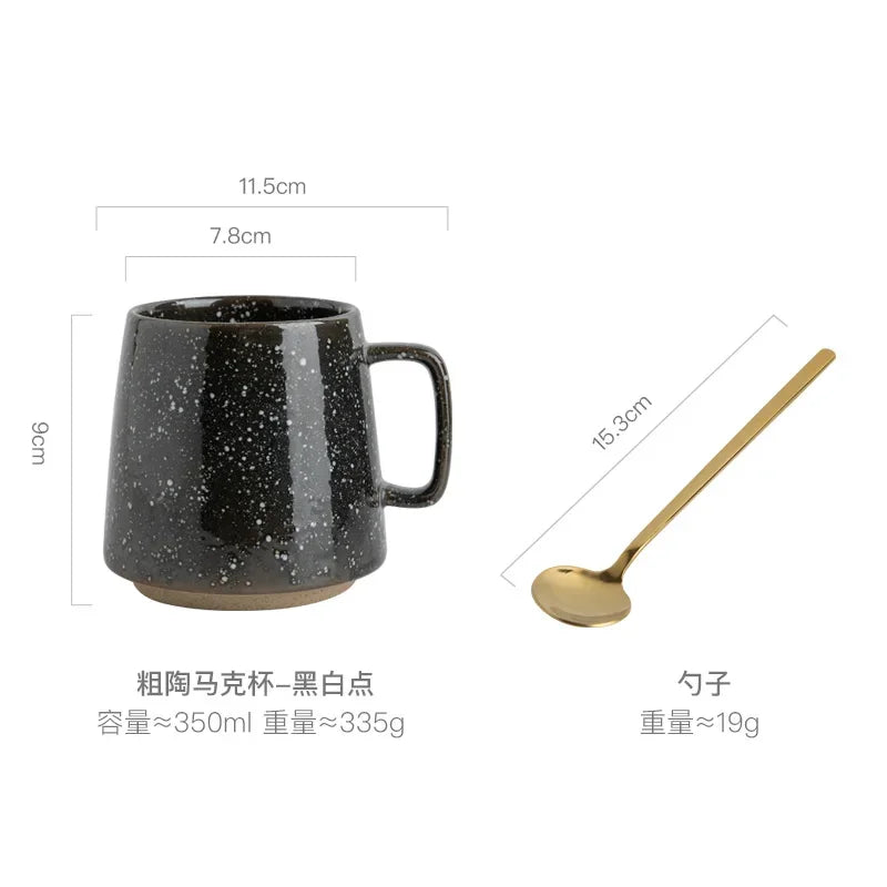 Tasse en Céramique Rétro avec Sous-Verre en Bois