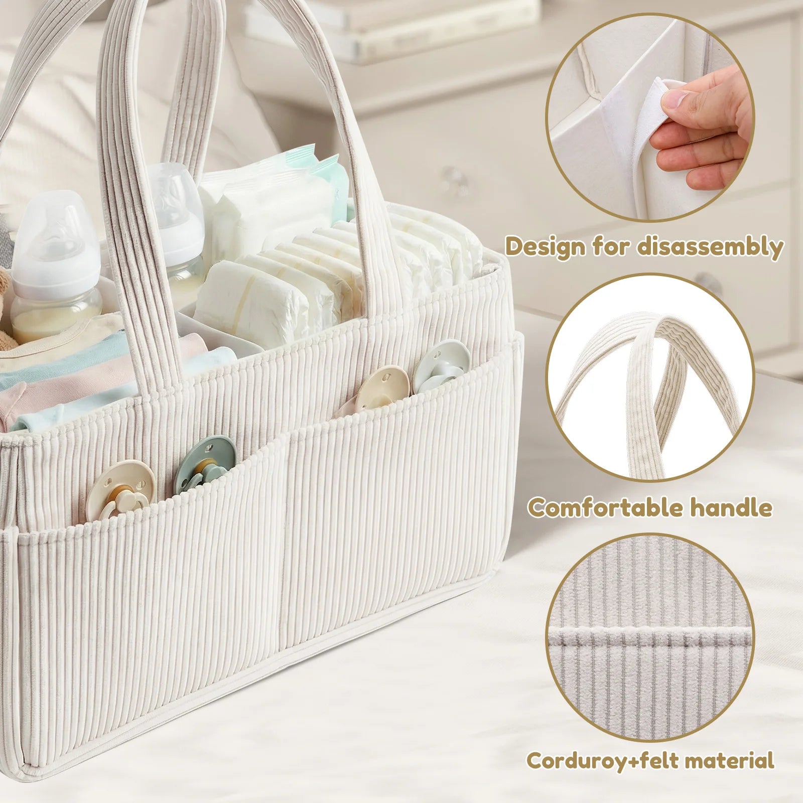 Sac à Langer en Velours Côtelé Pliable