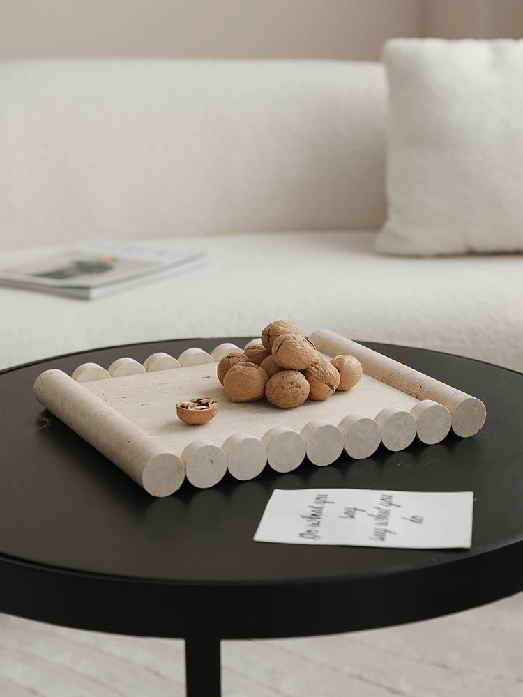 Plateau de Service Marbre Travertin Beige Vintage