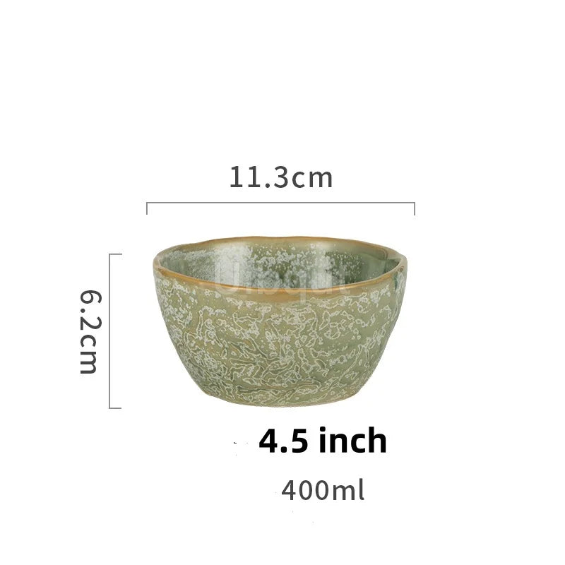 Bol en Céramique Vert Style Japonais pour Salade et Soupe