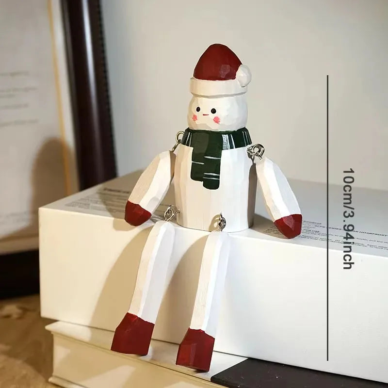 Statuette Père Noël Sculptée Bois Décoration de Fête