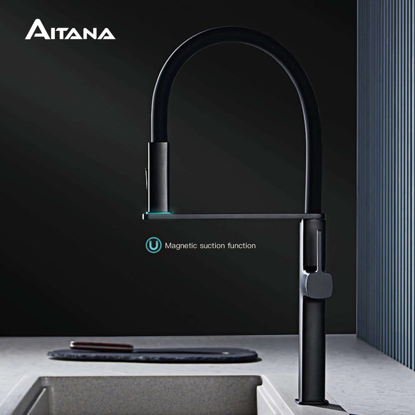 Robinet de Cuisine Noir Laiton Magnétique Double Fonction