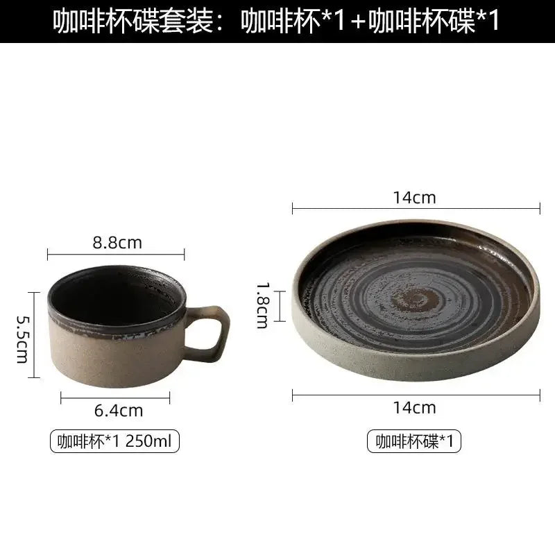 Ensemble Tasses en Poterie Rétro Faites Main avec Soucoupes