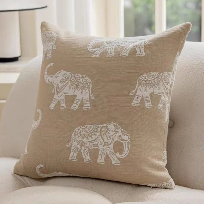 Housse de Coussin Jacquard Géométrique Gris Avoine Luxe Minimaliste