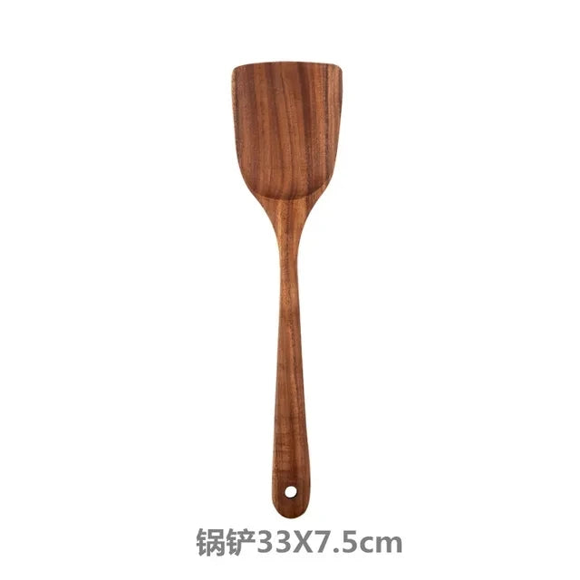 Set d'Ustensiles de Cuisine en Bois de Teck Naturel Thaïlandais