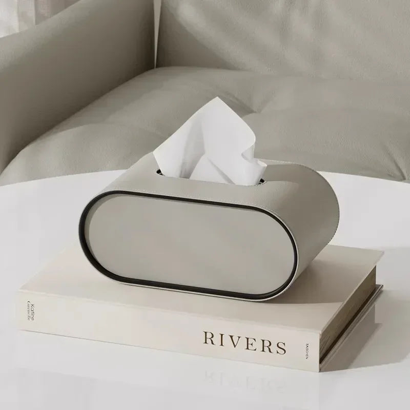 Boîte à Mouchoirs Ovale en Cuir Luxe Léger
