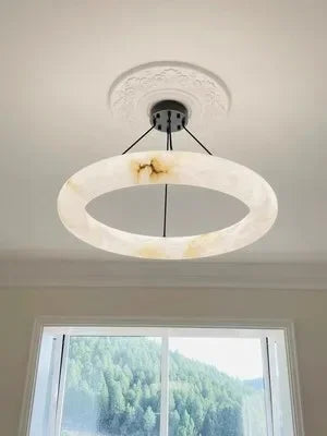 Suspension Ronde Cuir et Cuivre Marbre Espagnol Haut de Gamme