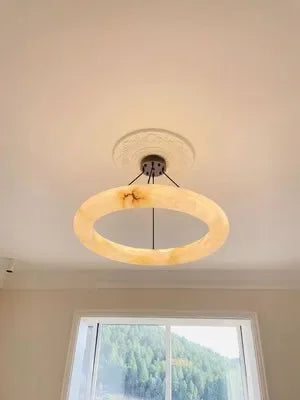 Suspension Ronde Cuir et Cuivre Marbre Espagnol Haut de Gamme