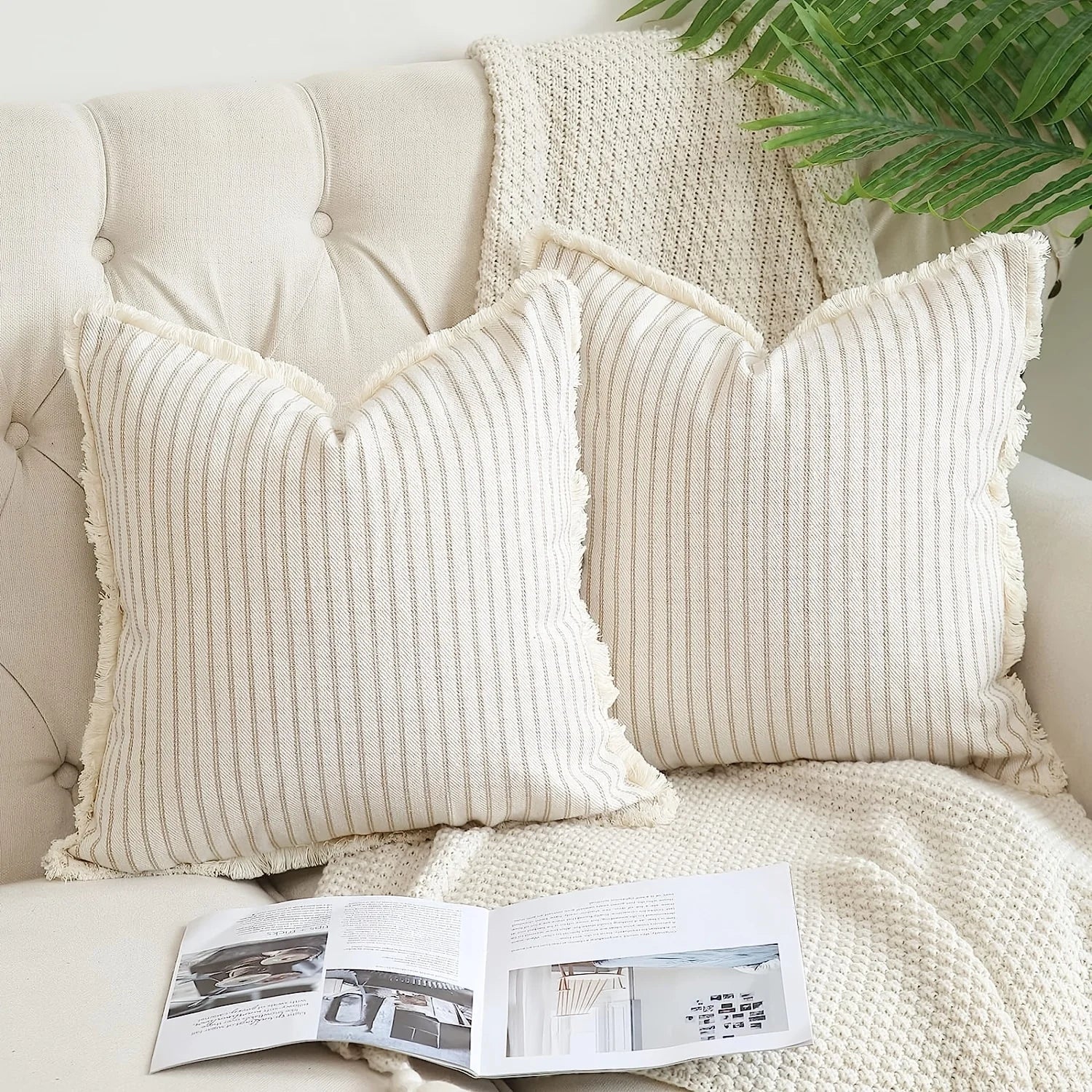Housse de Coussin Rayée Confortable Style Décontracté
