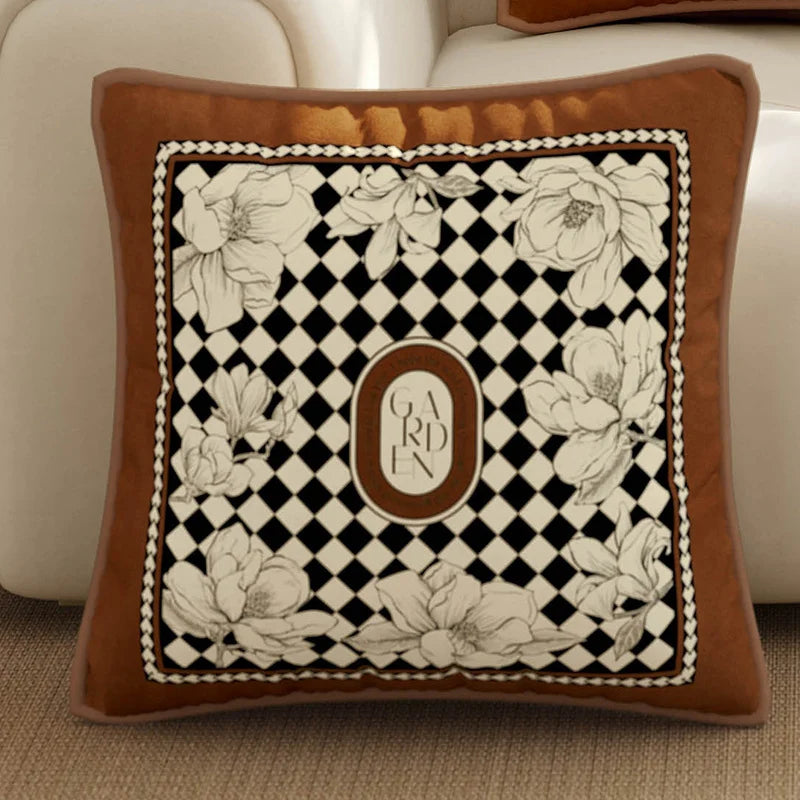 Housse de Coussin Florale Velours - Style Art Déco