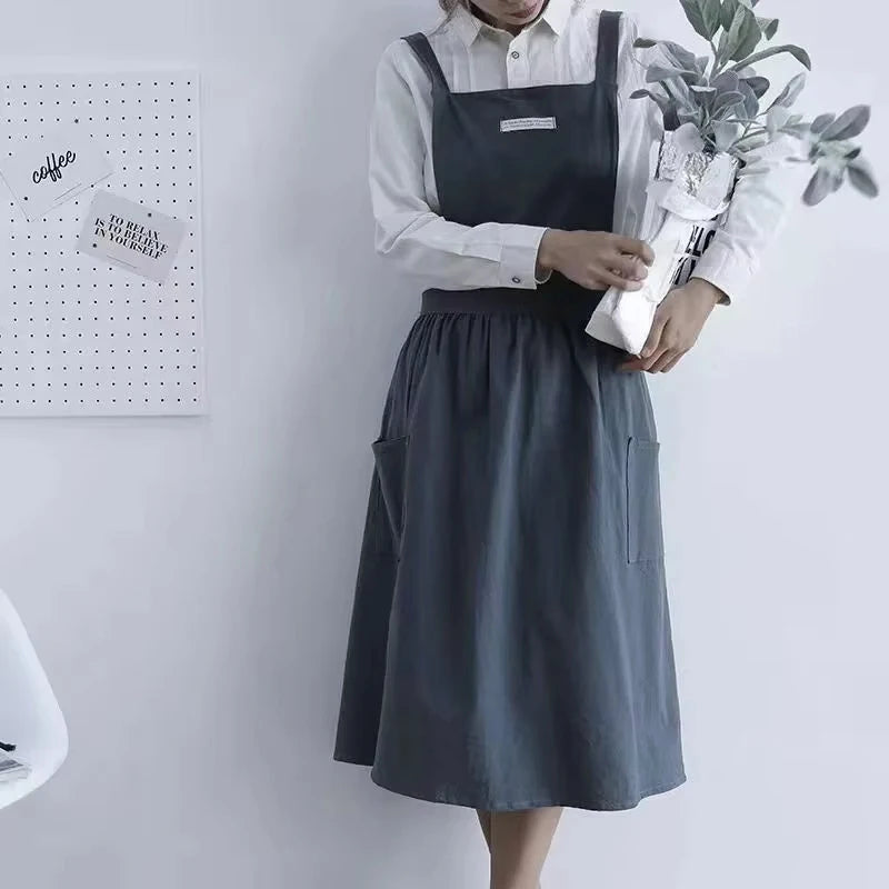 Tablier Robe Plissé Coton Lin Croisé Dans le Dos