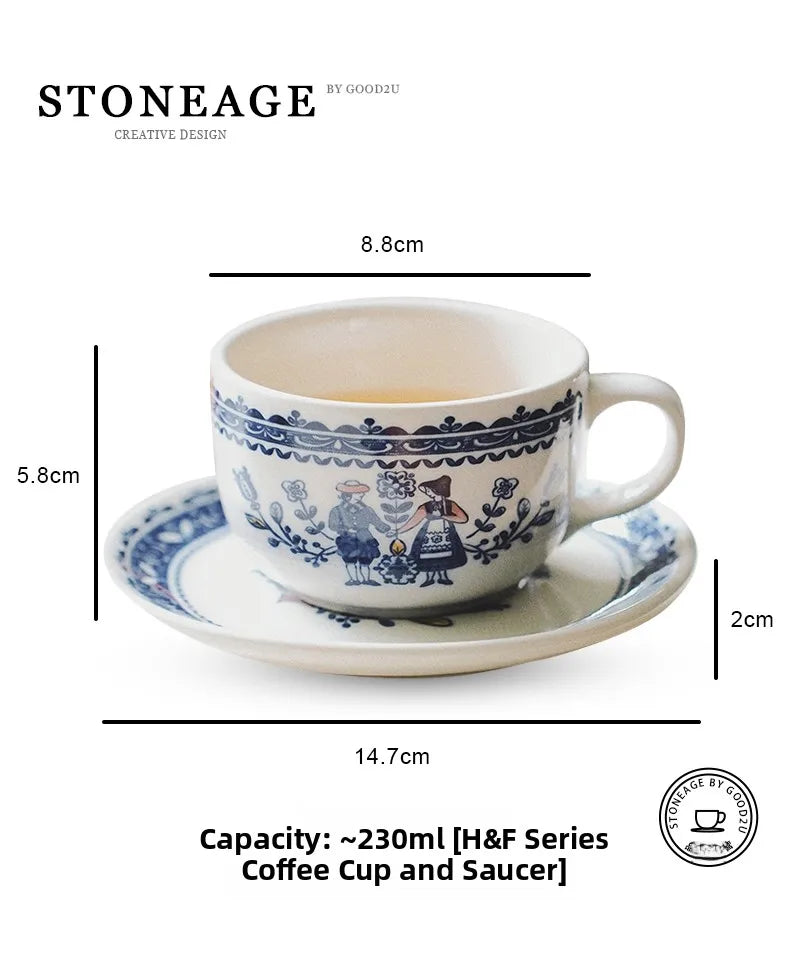 Tasse à Café Peinte Main Motif Champêtre Rétro