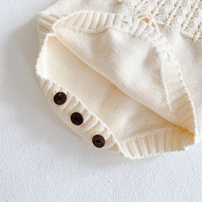 Barboteuse Fille Tricot Ajouré Manches Longues