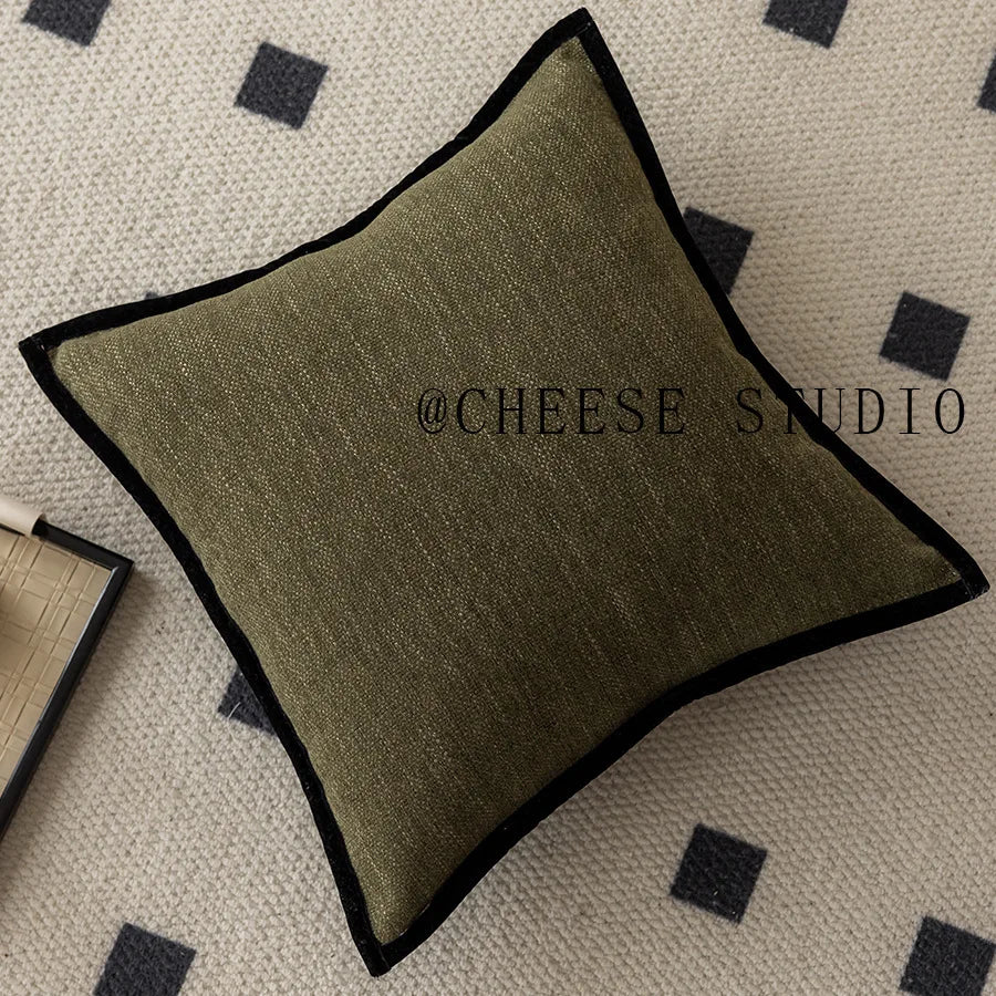 Housse de Coussin Bordure Noire - Style Vert Rétro