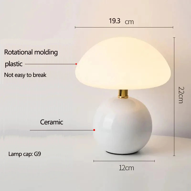 Lampe de Table Champignon en Céramique - Style Nordique Crème