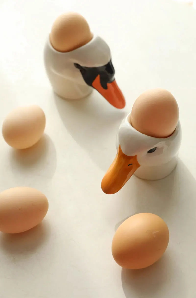 Assiette à Œufs Céramique Tête de Cygne Peinte Main