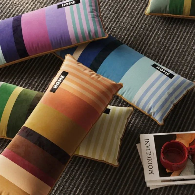 Housse de Coussin Lombaire Rayée Patchwork - Style Rétro