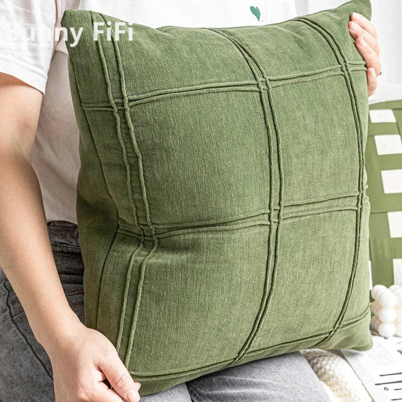 Housse de Coussin Ronde Vert Sauge - Style Minimaliste