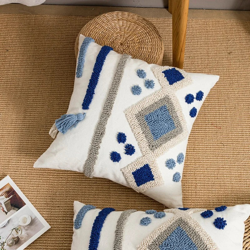 Housse de Coussin Bohème Capitonnée à Franges