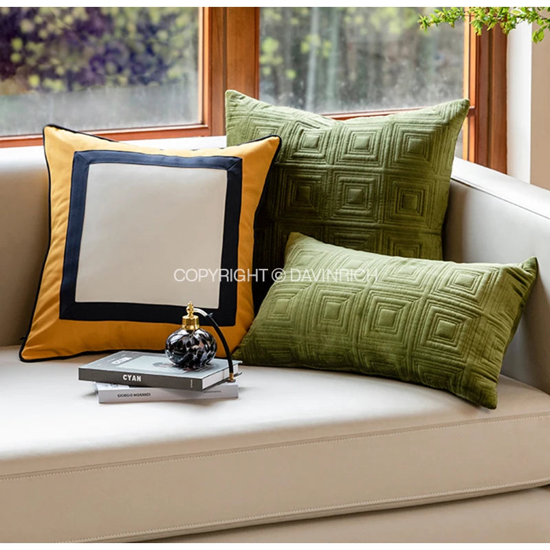 Housse de Coussin Matelassée 3D Motif Géométrique Vert Pistache