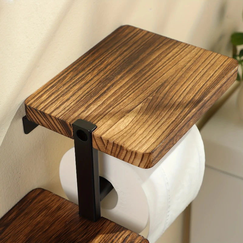 Porte-Papier Toilette Mural en Bois et Métal