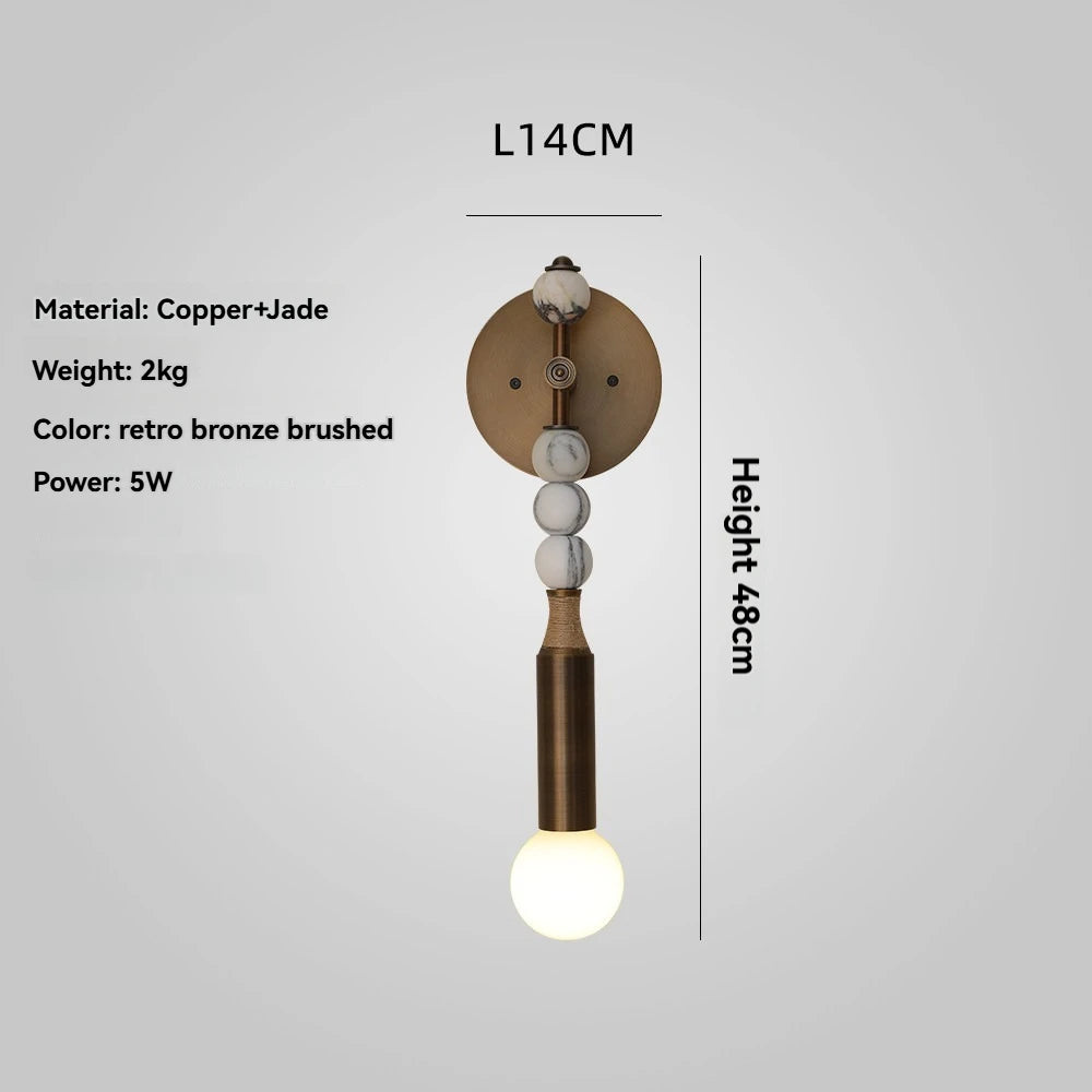 Agate Bead & Brass Wall Sconce – Retro Copper Wall Lamp