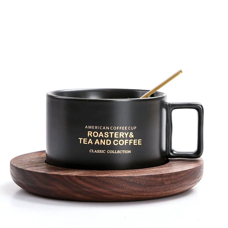 Tasse en Céramique avec Cuillère et Soucoupe Lettre Dorée 300ml