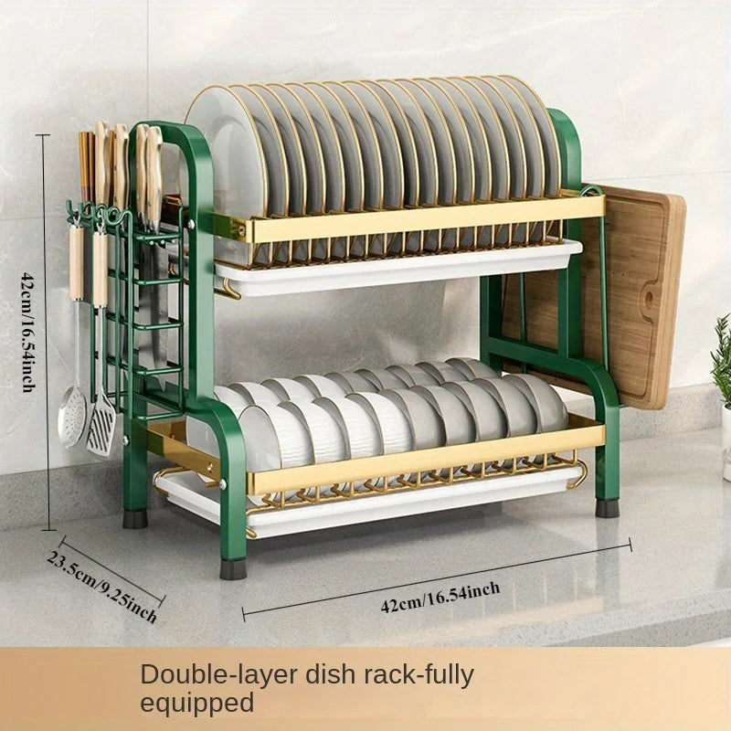 Égouttoir à Vaisselle Compact Anti-Rouille avec Support Ustensiles