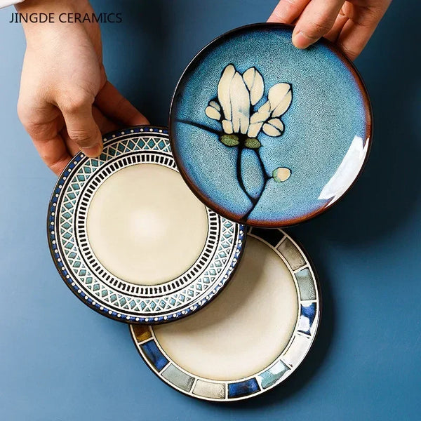 Assiette Plate en Céramique Fleurie - Style Européen