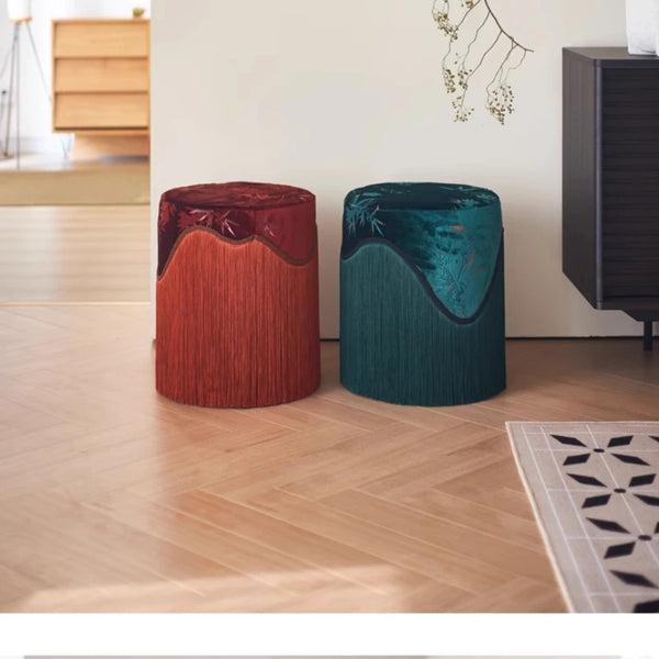 Tabouret Bas en Velours Frangé Style Moderne