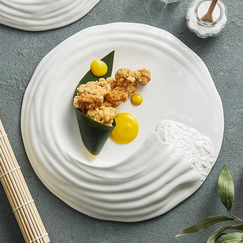 Assiette Plate Céramique Design Sculptural Vagues